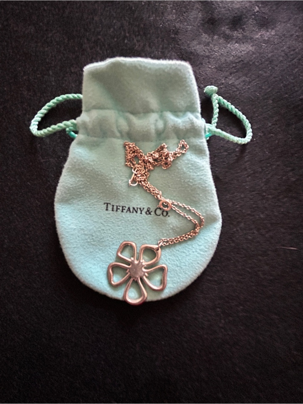 Tiffany & Co. Discontinued Silver Open-Petal Flower Pendant Necklace